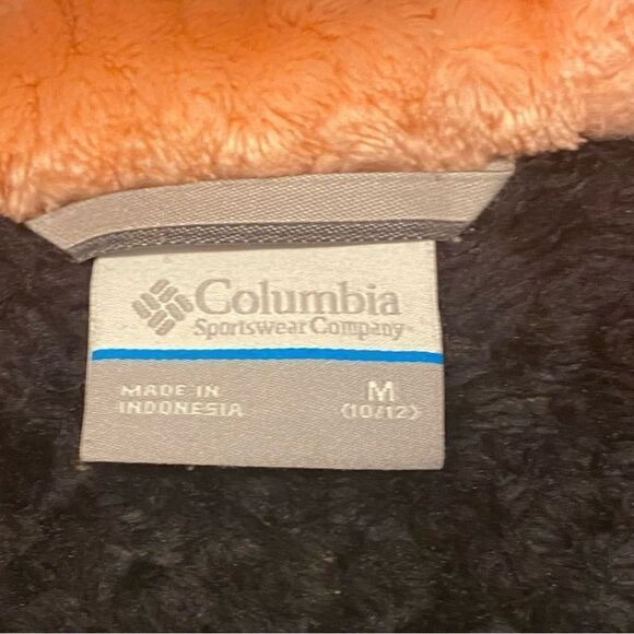 Columbia black orange Sherpa fleece Full Zip Hooded Jacket Overlay M  10-12 - Picture 11 of 12